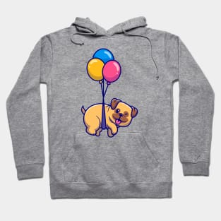 Cute Pug Dog Floating With Balloon Cartoon Hoodie